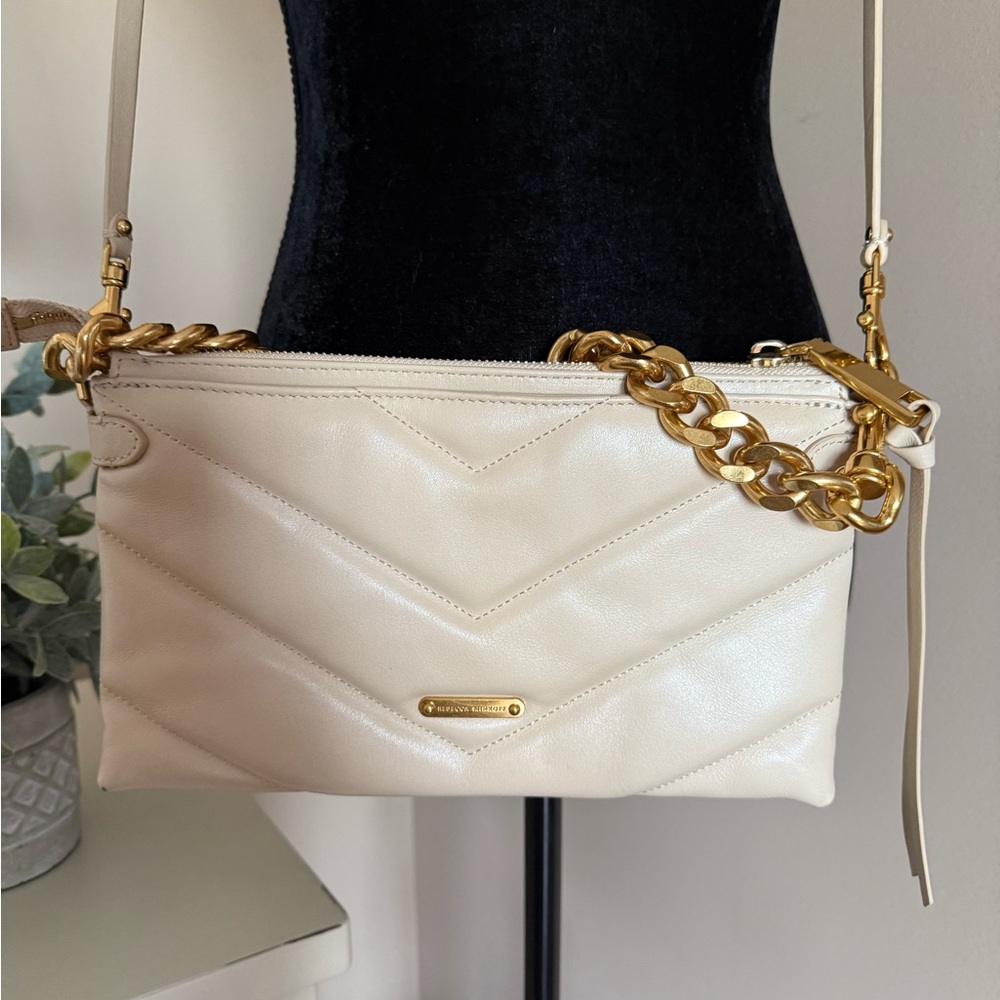 Rebecca Minkoff Edie Biege quilted Crossbody with Chain
